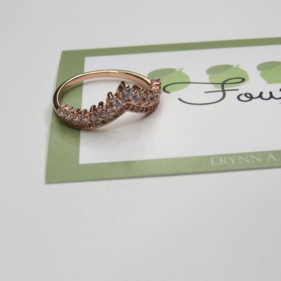 Pandora Rose Gold Princess Wishbone Ring Size 8 - Picture 10 of 12